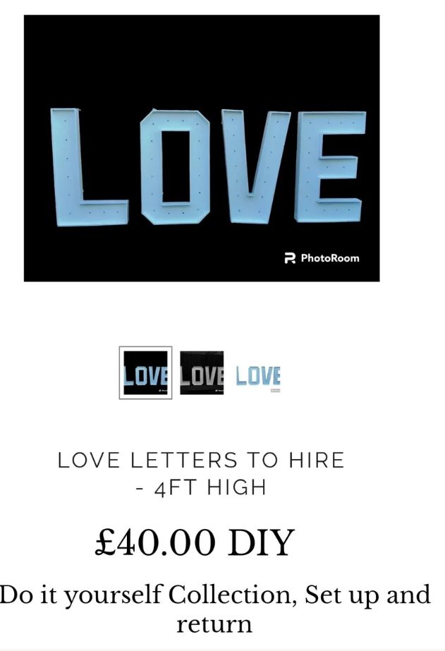 4ft Love Letters Hire DIY Option