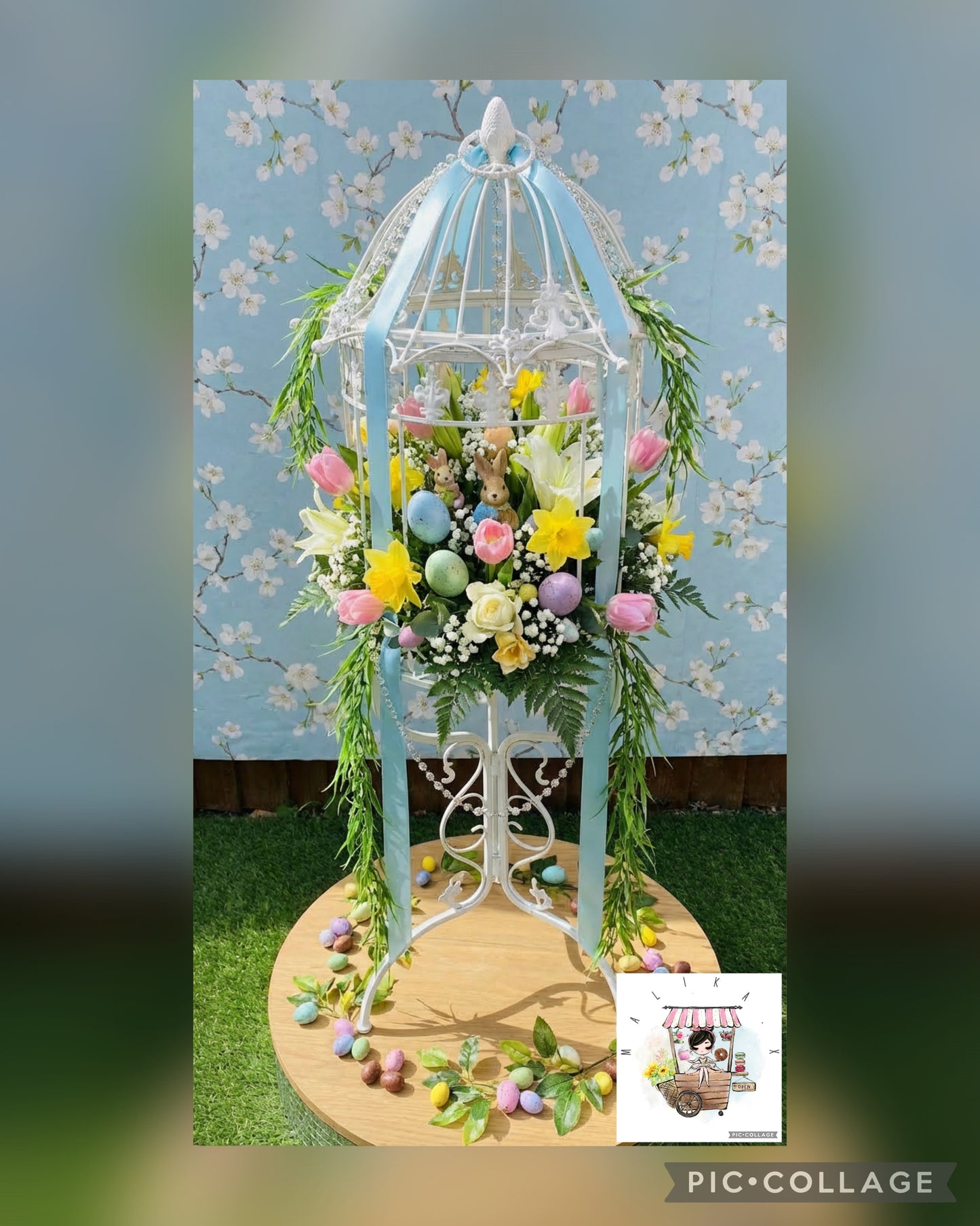 White wrought Iron Birdcage with Decor Easter Theme Hire