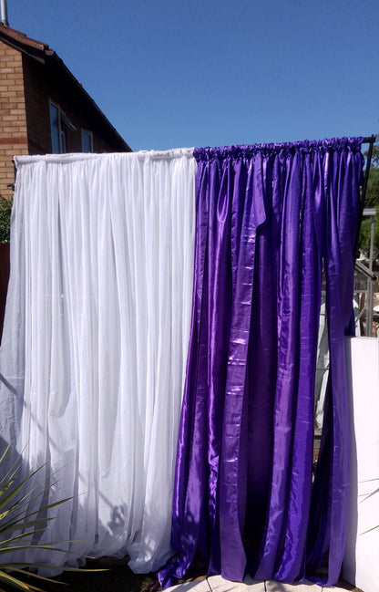A Satin Sash Design Curtain backdrop hire 7ft wide x 7ft Height