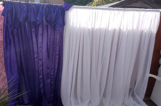 A Satin Sash Design Curtain backdrop hire 7ft wide x 7ft Height