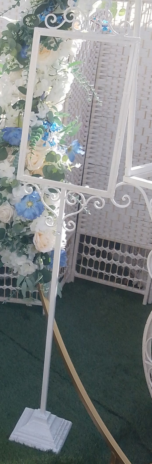 A white metal vintage signage post hire