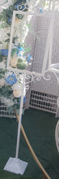 A white metal vintage signage post hire