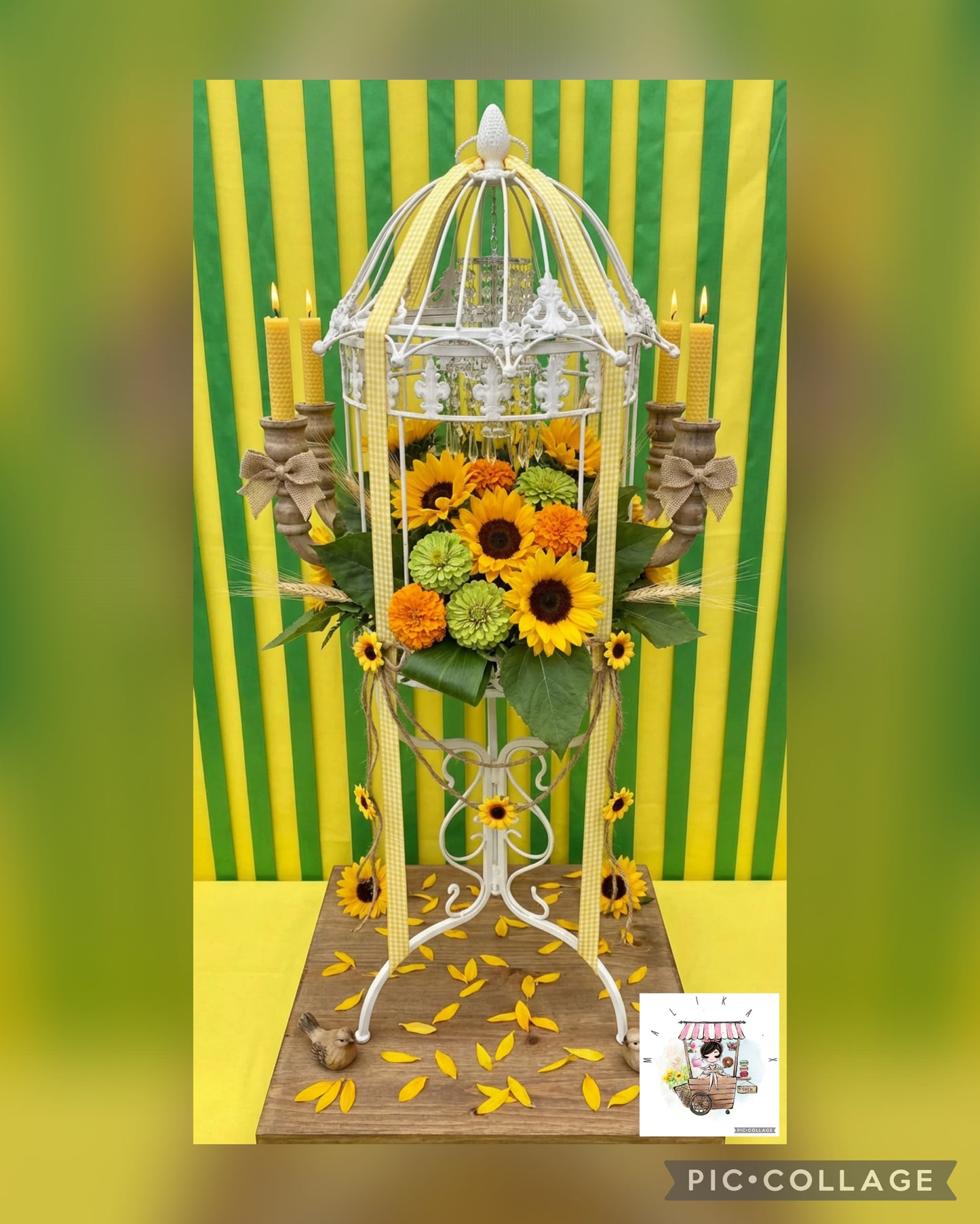 Wrought Iron Birdcage Stand with  Sunflower Theme Decor Hire