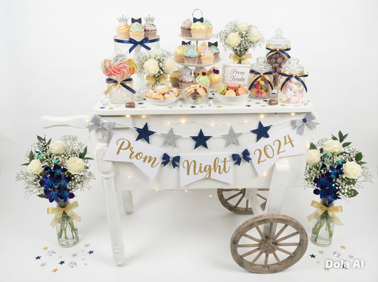 2 Sweet Cart Props with full Decor and Sweets & Cupcakes for 100 Guests for Prom Theme