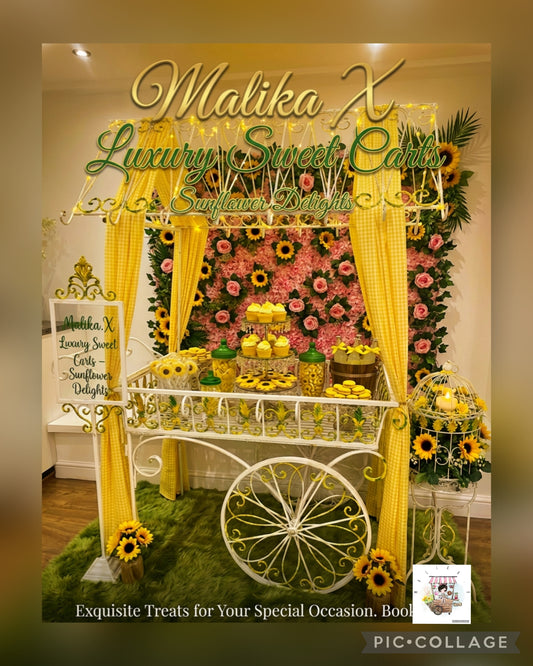 Sunflower Delights Luxury Vintage Sweet Cart for 100 Guests