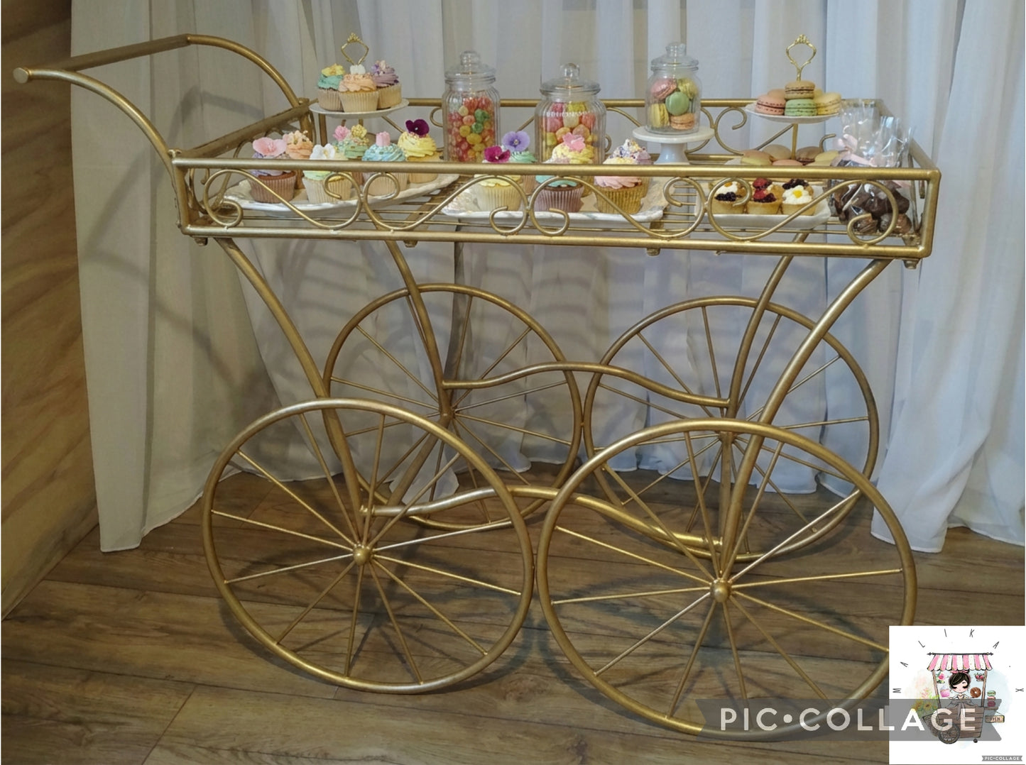 Small Gold Vintage Sweet Cart with Sweets & Cakes for 50 Guests