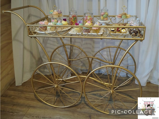 Small Gold Vintage Sweet Cart with Sweets & Cakes for 50 Guests